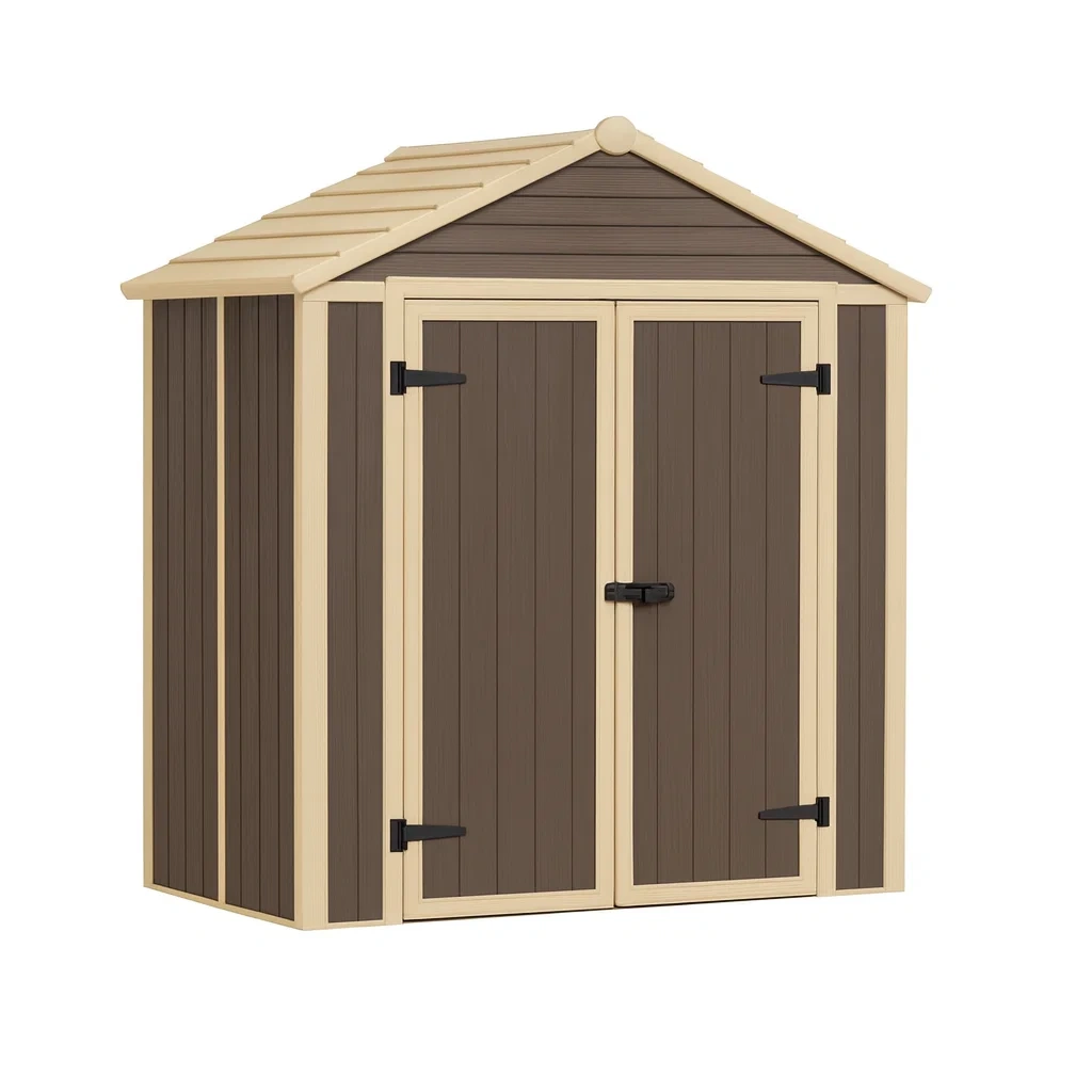 Abri de jardin en résine marron/beige avec double porte