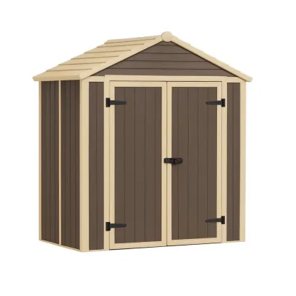 Abri de jardin en résine marron/beige avec double porte