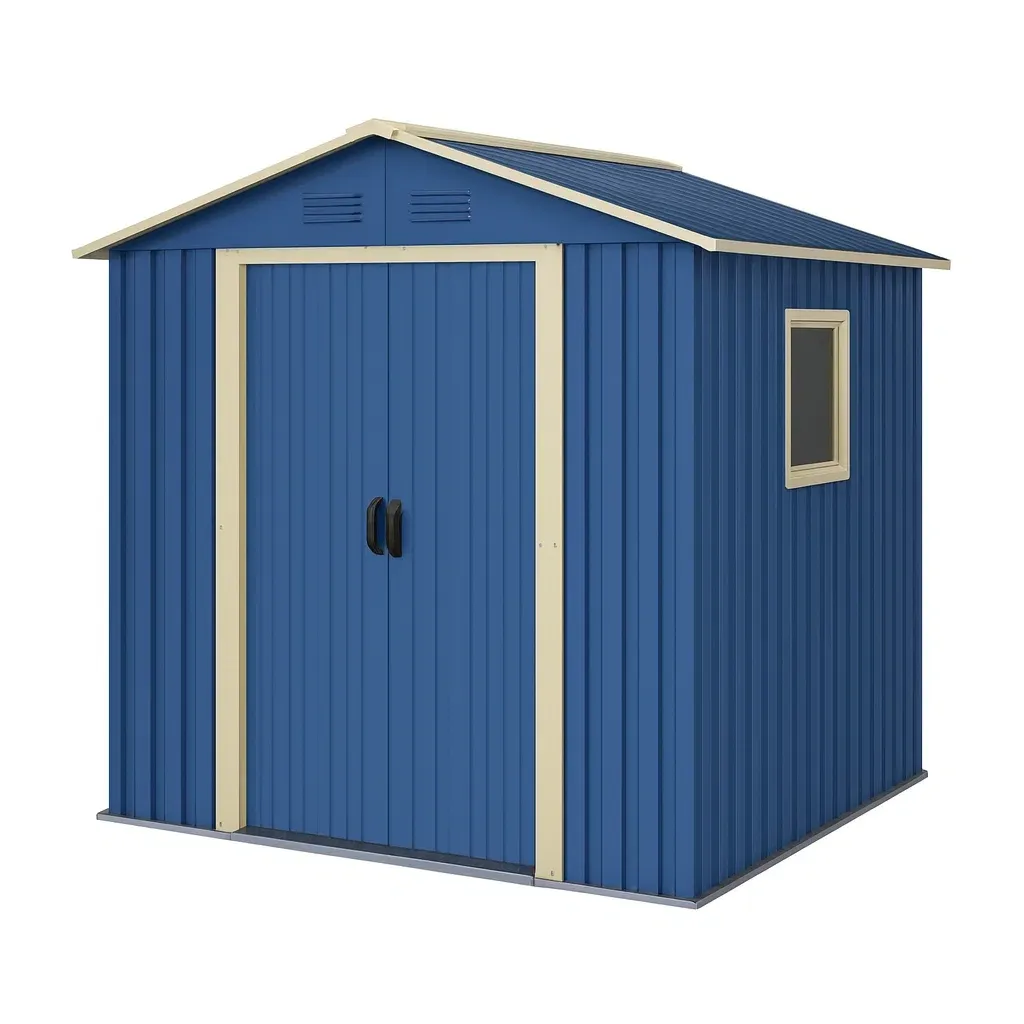 Abri de jardin en métal bleu avec fenêtre 213×130×173 cm