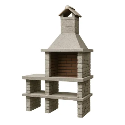 Barbecue en pierre reconstituée avec briques réfractaires 185×110×65 cm