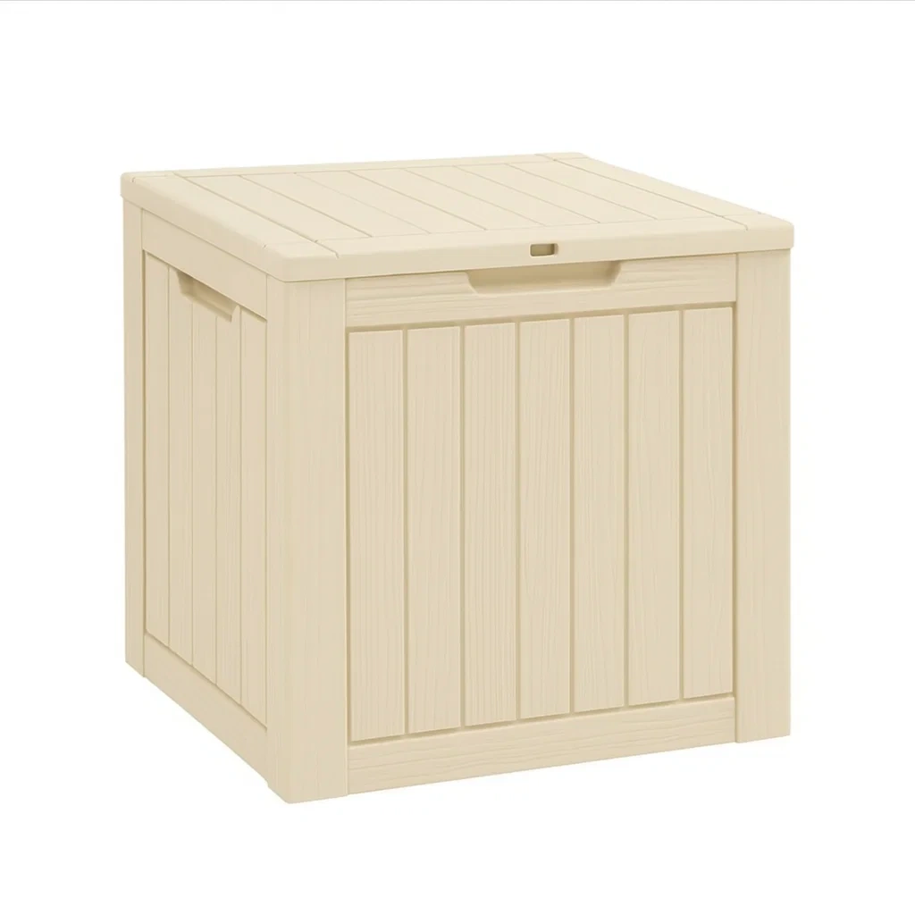 Coffre de rangement de terrasse en plastique beige 57×45×57 cm