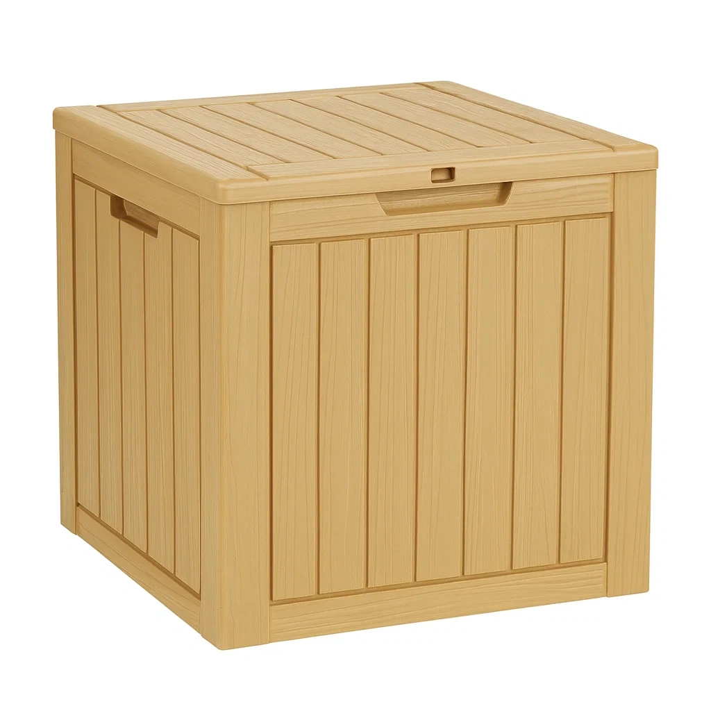 Coffre de rangement de terrasse en plastique beige 45×45×52 cm