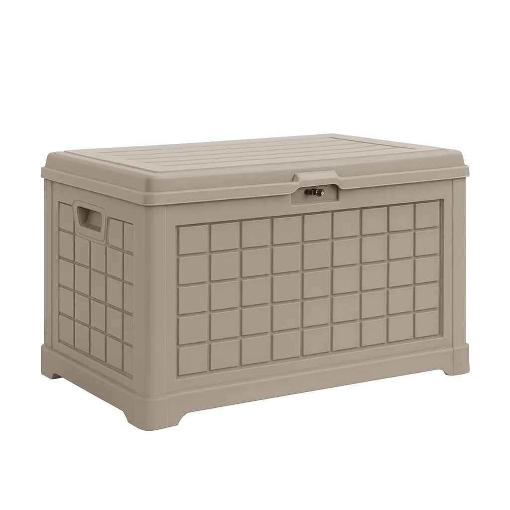 Coffre de rangement de terrasse en polypropylène beige 117×56×45 cm