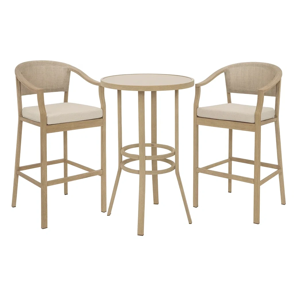 Ensemble bar en bois avec 2 chaises beige