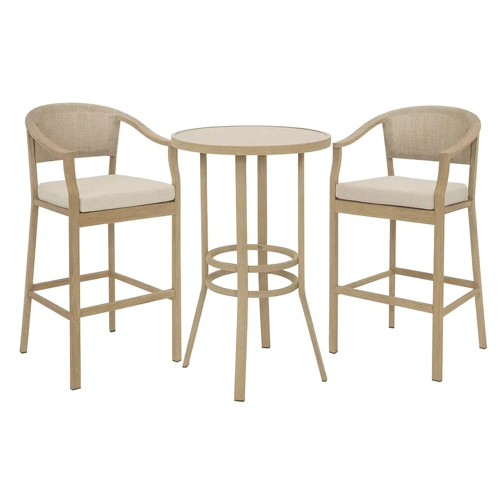 Ensemble bar en bois avec 2 chaises beige