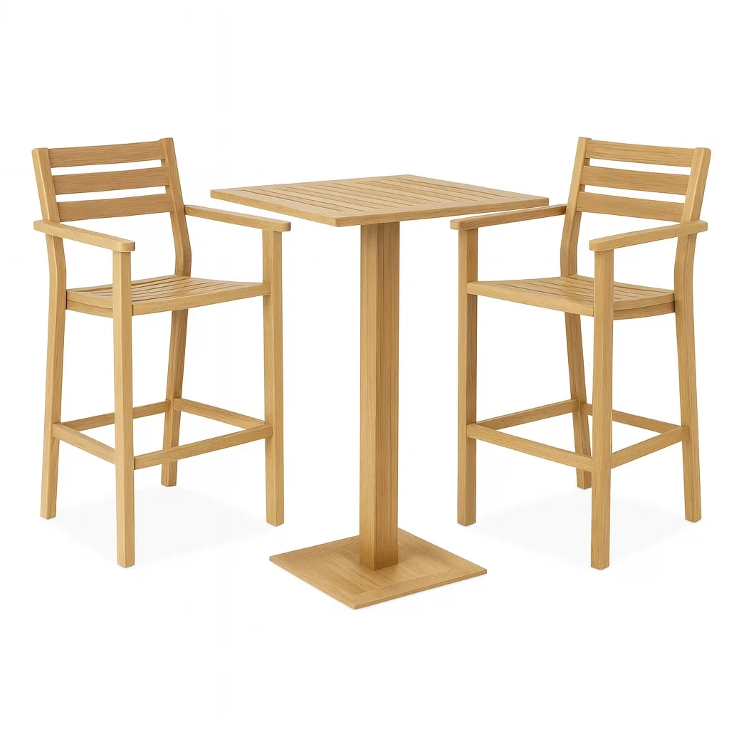 Ensemble bar en bois de chêne avec table et chaises hautes