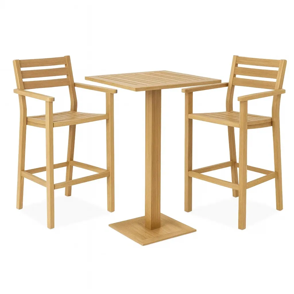 Ensemble bar en bois de chêne avec table et chaises hautes