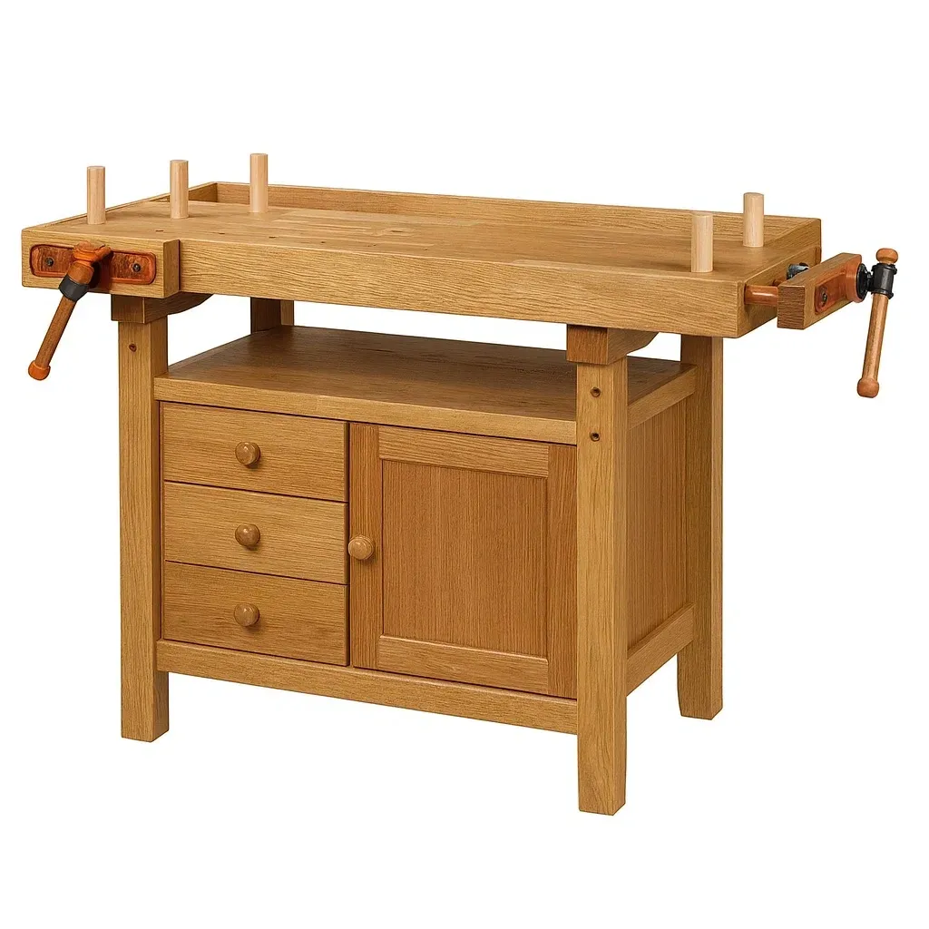 Établi en bois de chêne avec rangements