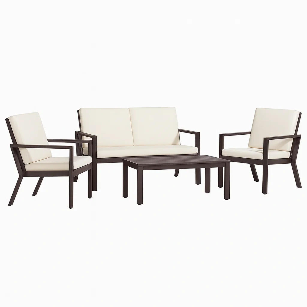 Salon de terrasse en aluminium avec coussins en polyester crème