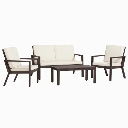 Salon de terrasse en aluminium avec coussins en polyester crème