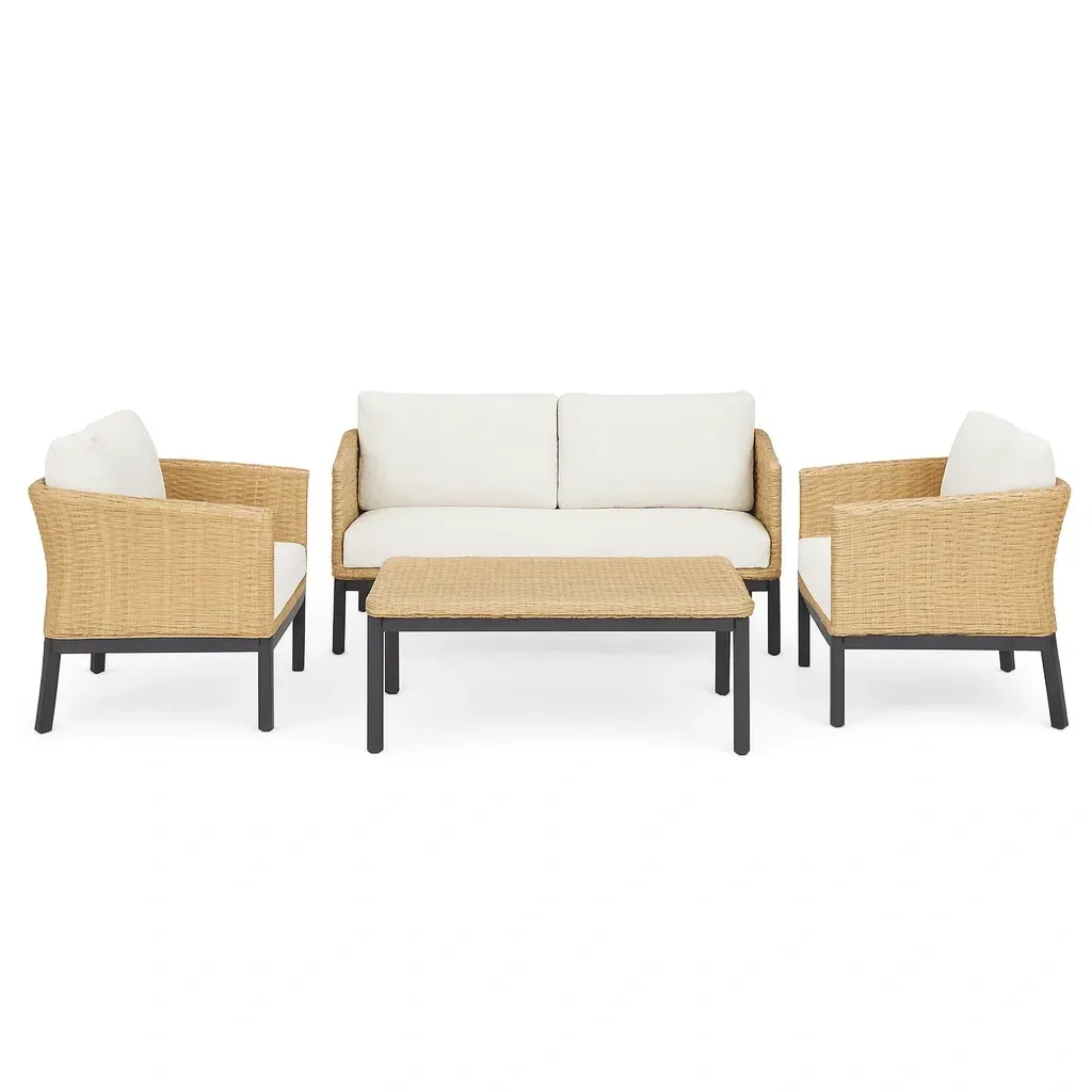 Salon de terrasse en rotin synthétique beige