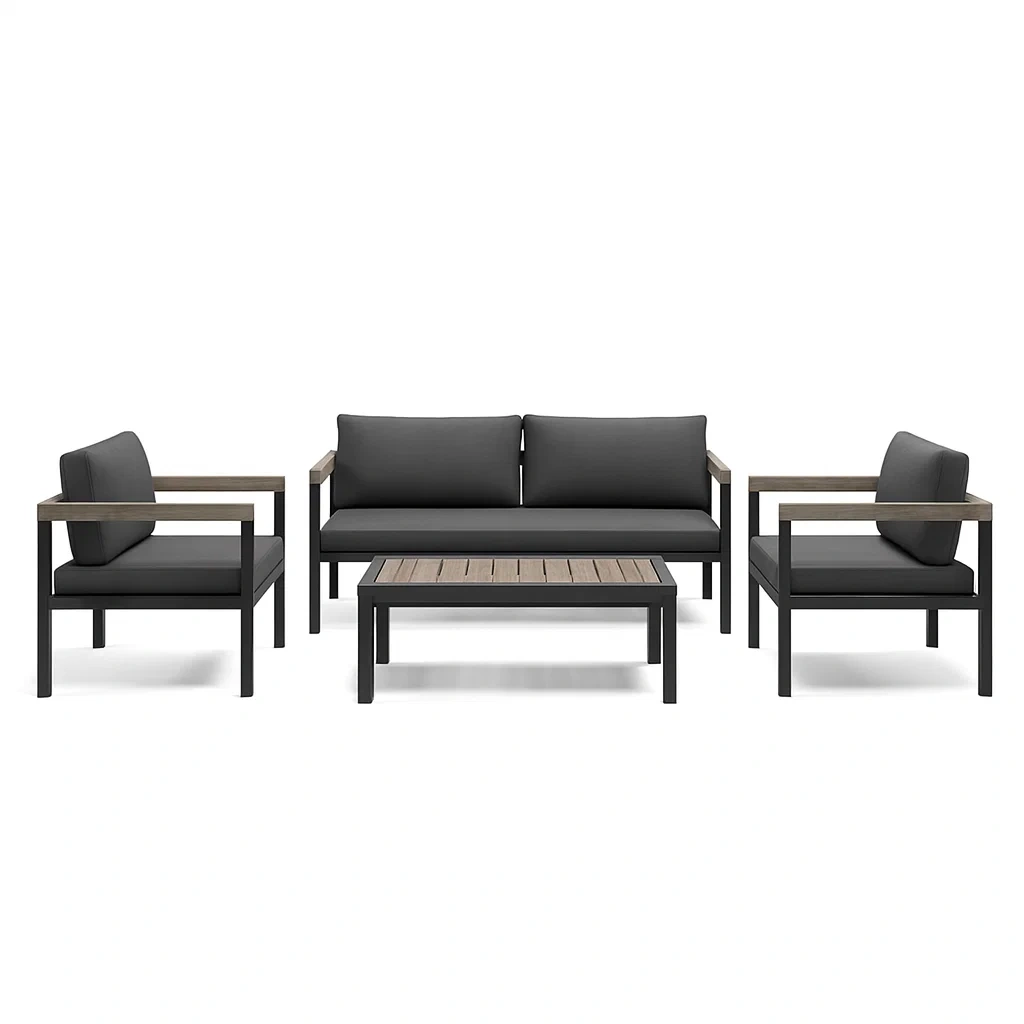 Salon de terrasse en aluminium avec coussins gris