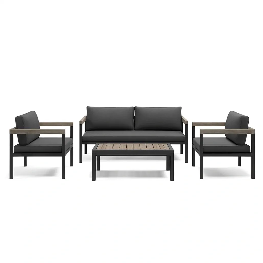 Salon de terrasse en aluminium avec coussins gris