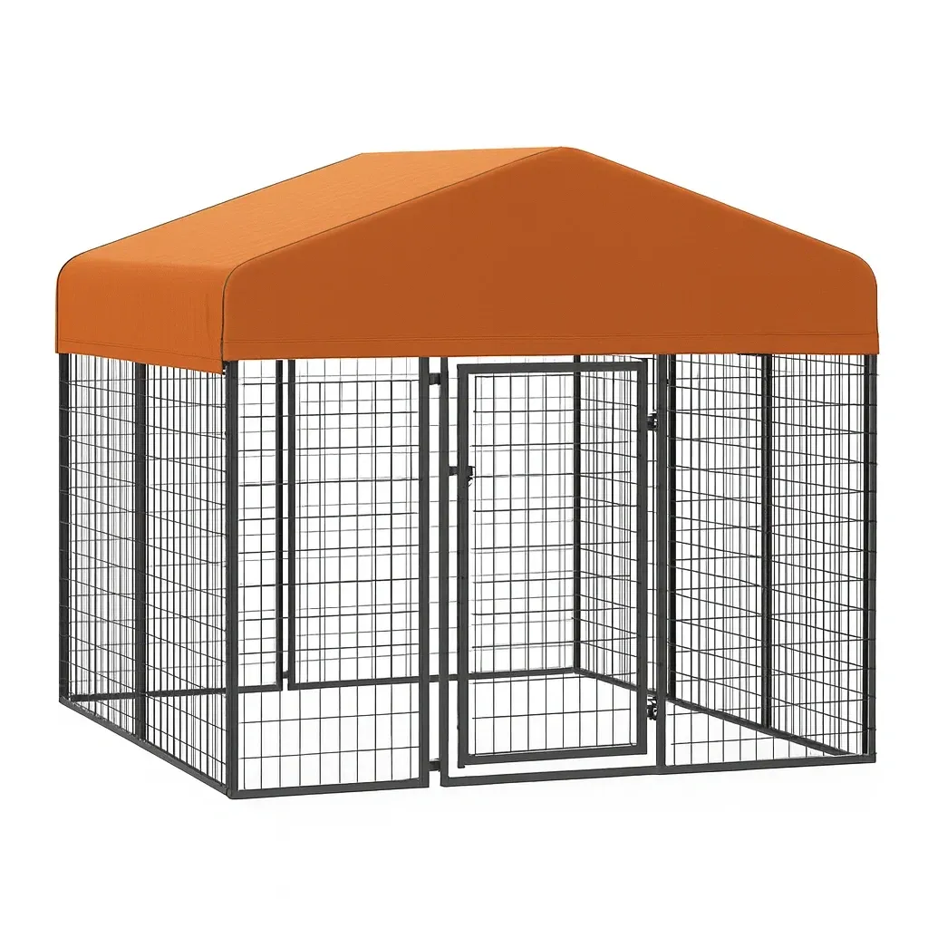 Cage pour chien en métal avec toit en tissu orange 300×200×200 cm