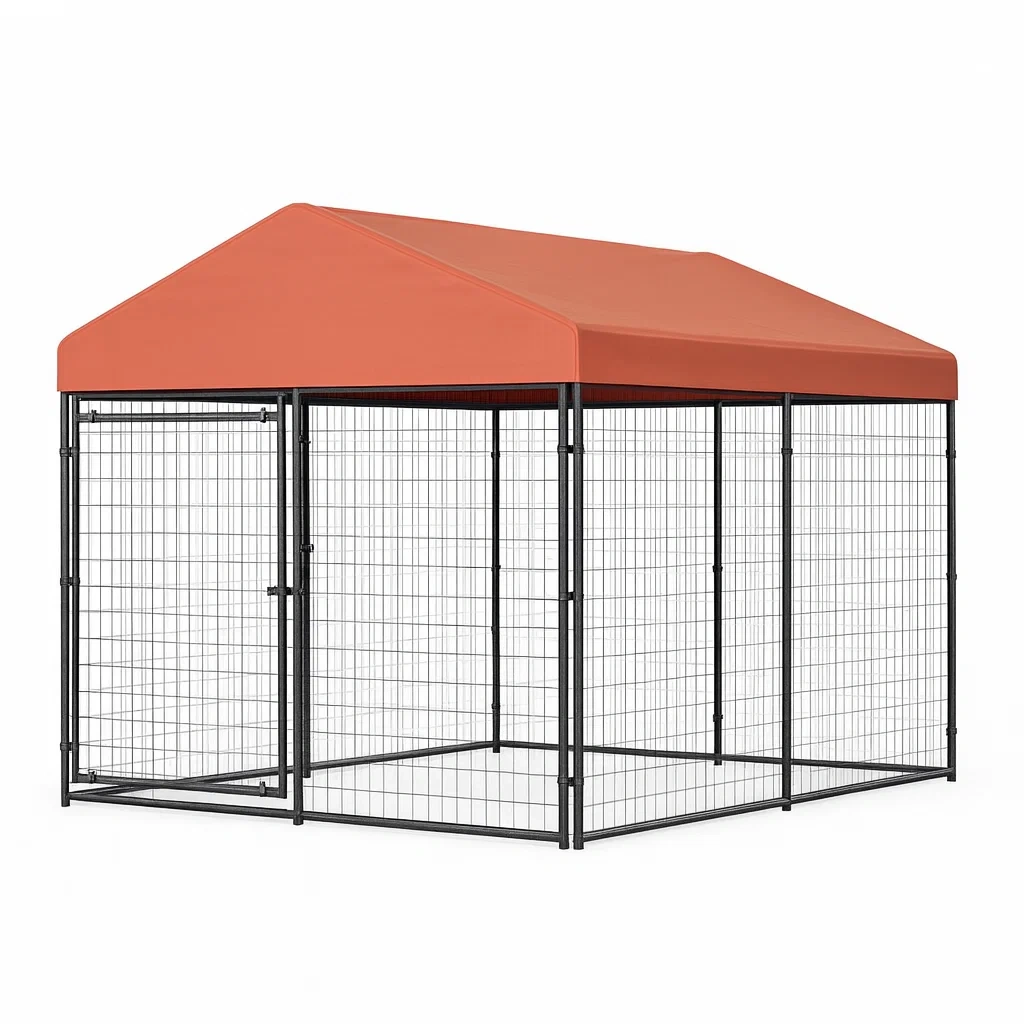 Cage pour chien en acier et polyéthylène avec toit rouge 300×300×210 cm
