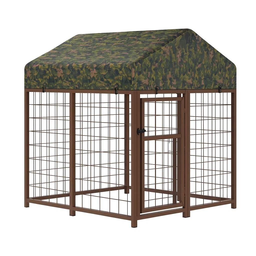 Cage pour chien extérieure en acier avec toit camouflage 180×180×120 cm