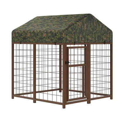 Cage pour chien extérieure en acier avec toit camouflage 180×180×120 cm