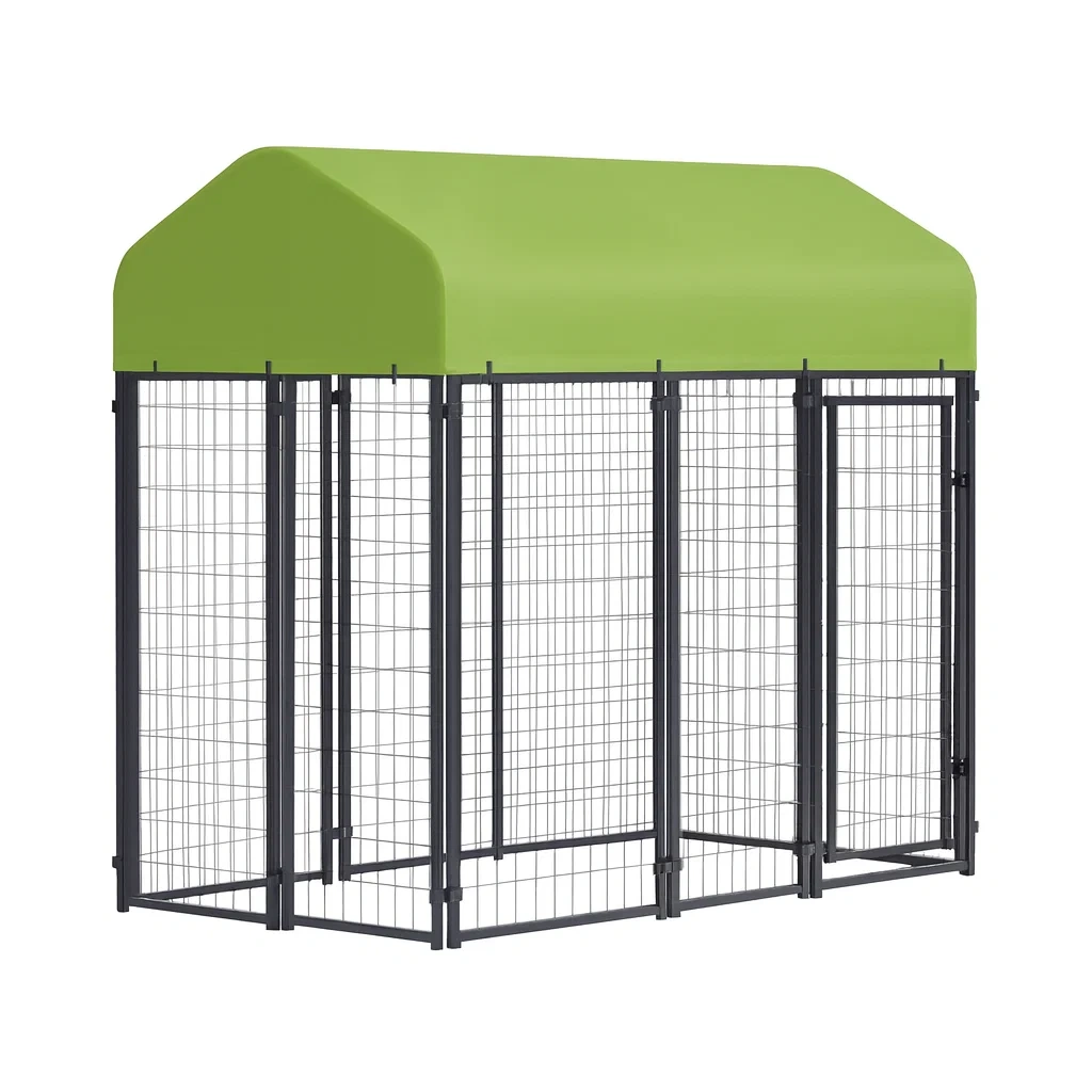 Cage pour chien en métal avec toit vert en polyester