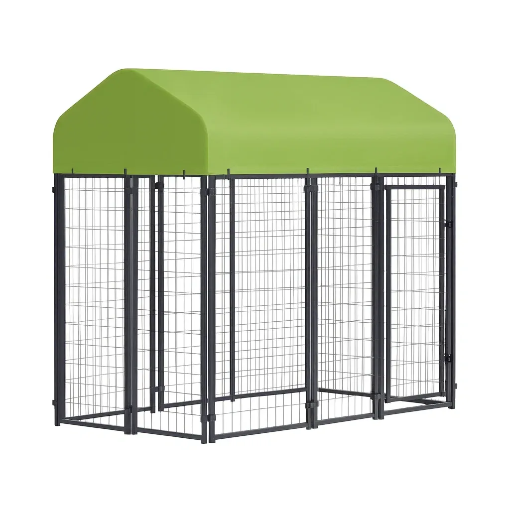 Cage pour chien en métal avec toit vert en polyester