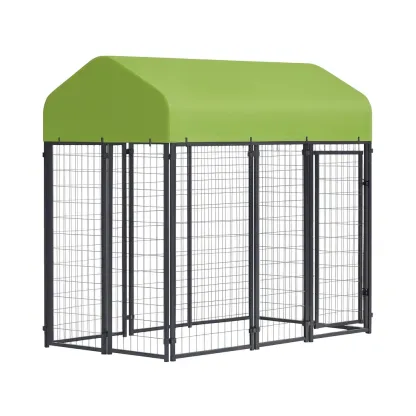 Cage pour chien en métal avec toit vert en polyester