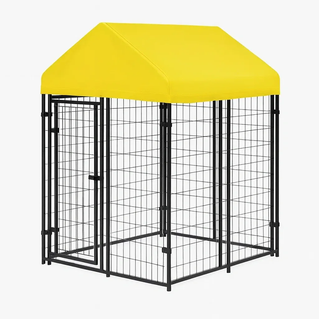 Cage pour chien en métal avec toit en tissu polyester jaune