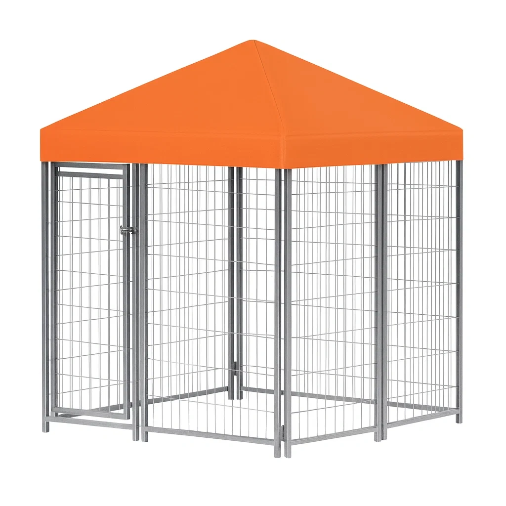 Cage pour chien en métal avec toit en polyester orange 200×200×240 cm