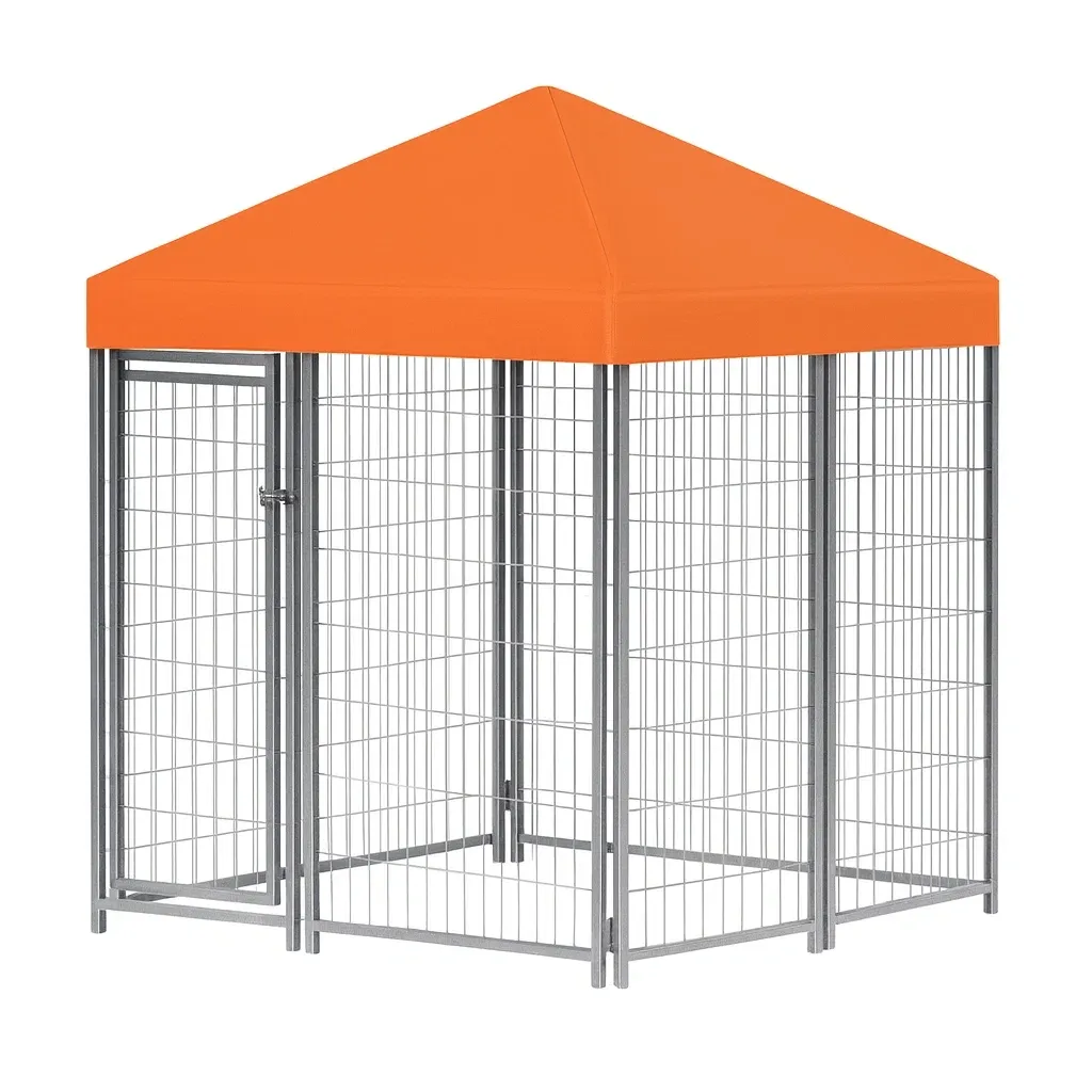Cage pour chien en métal avec toit en polyester orange 200×200×240 cm