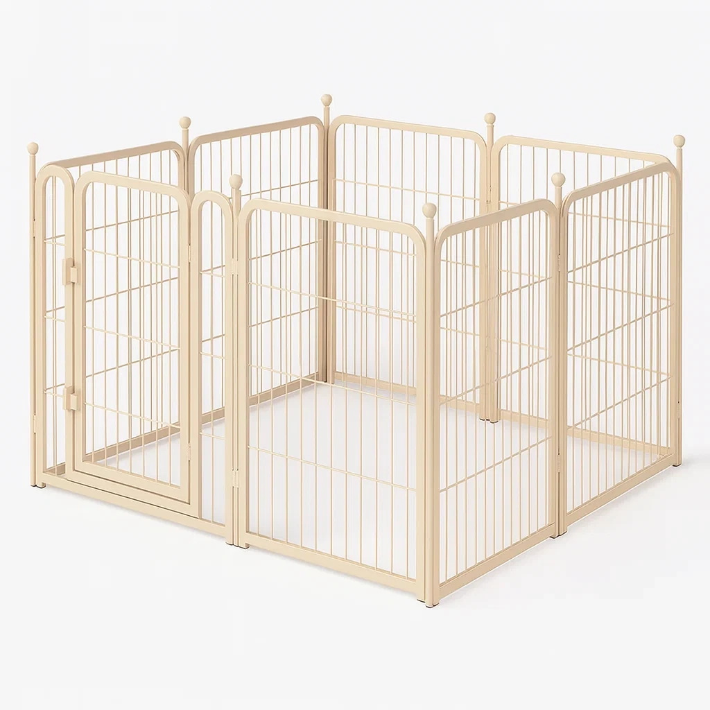 Clôture pour chien en métal beige à 8 panneaux