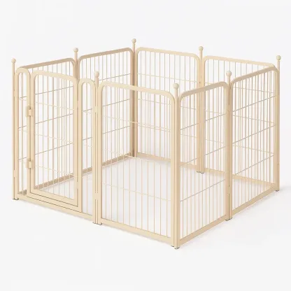Clôture pour chien en métal beige à 8 panneaux
