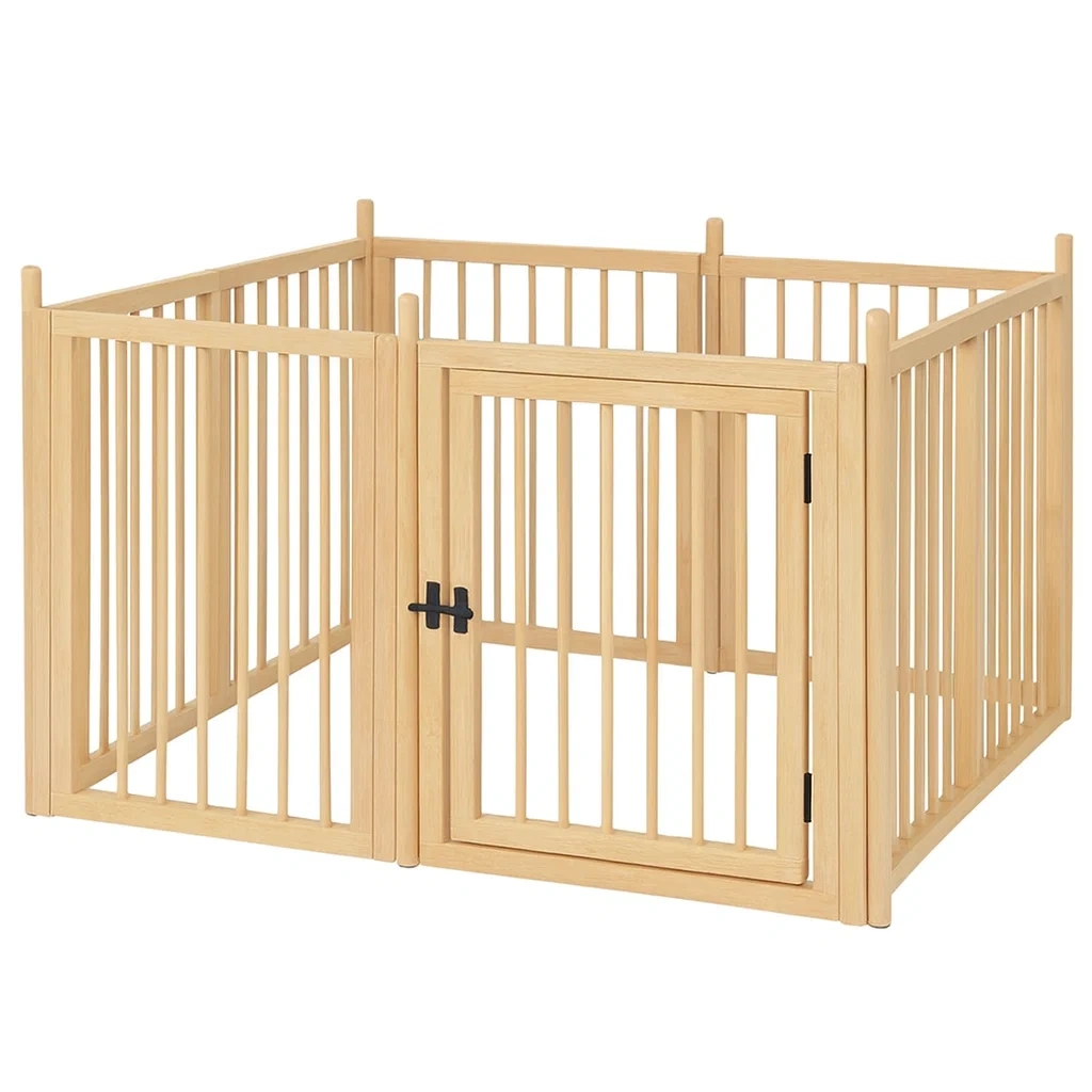 Clôture pour chien en bois naturel avec porte