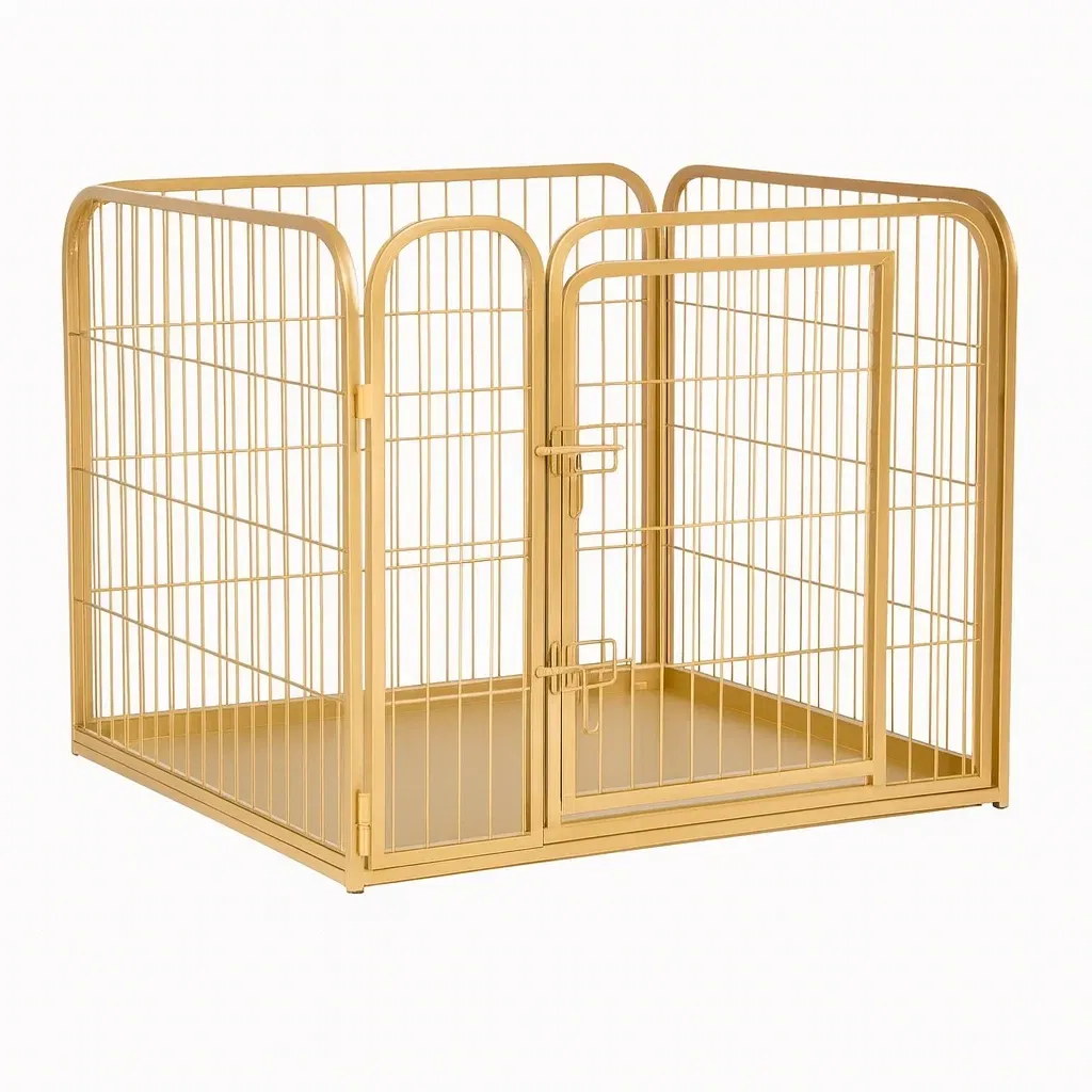 Clôture pour chien en métal doré 80×80×60 cm