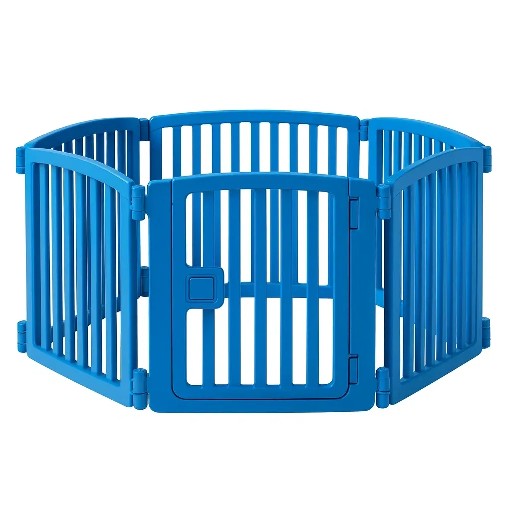 Clôture pour chien en plastique bleu à 6 panneaux
