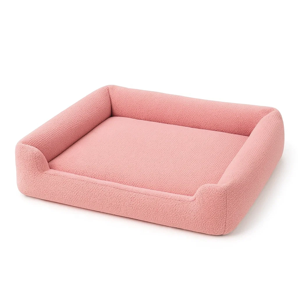 Lit pour chien en tissu rose 90×70×20 cm