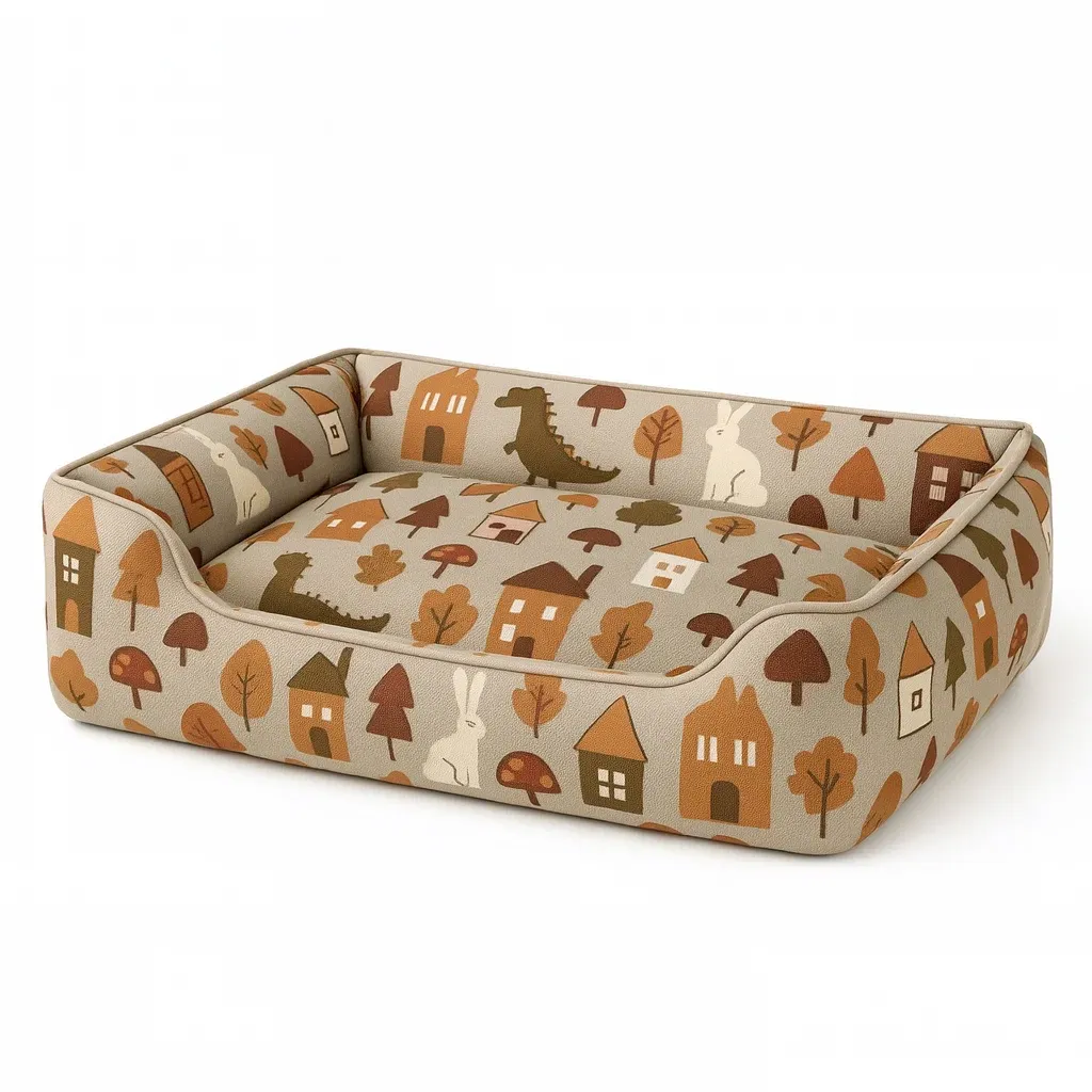 Lit pour chien en polyester motif dinosaure et lapin 60×40×20 cm
