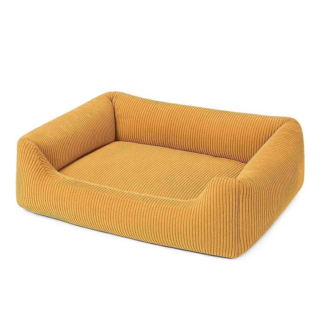 Lit pour chien en velours jaune