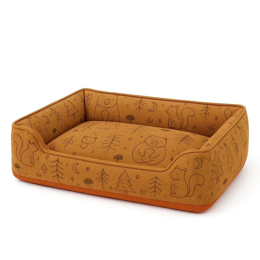 Lit pour chien rectangulaire en tissu orange à motif
