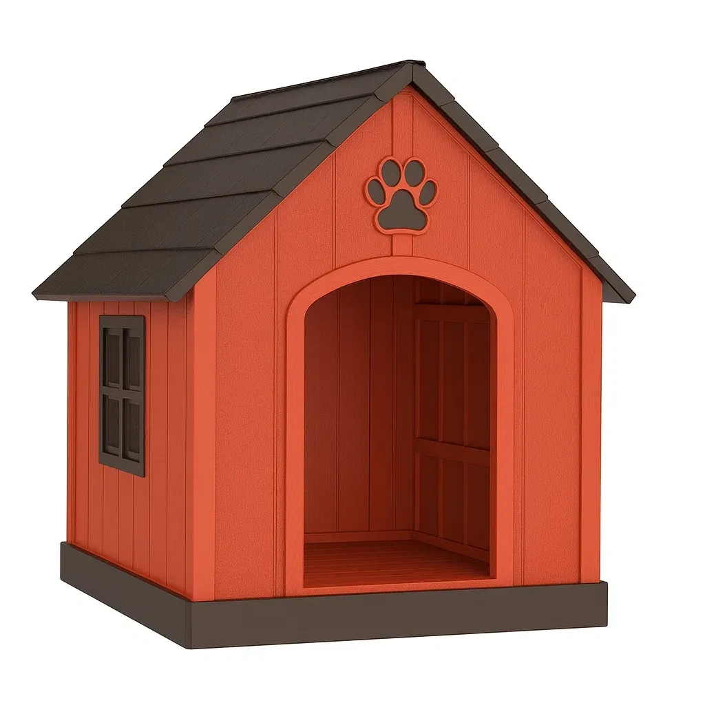 Niche pour chien en résine rouge et noir avec fenêtre