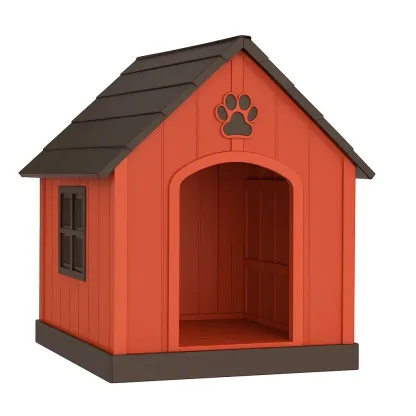 Niche pour chien en résine rouge et noir avec fenêtre