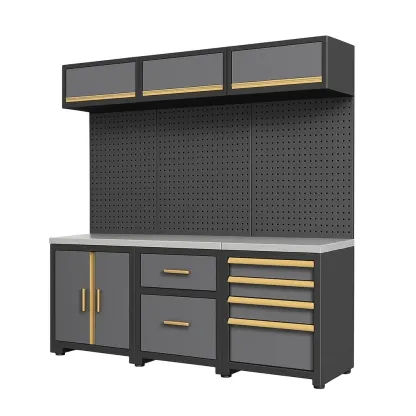 Système de rangement modulaire pour outils en métal et bois avec tiroirs et étagères murales Griffon