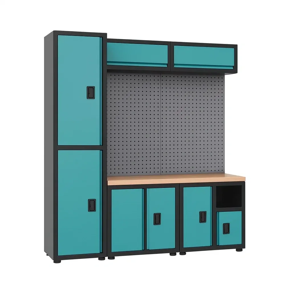 Système de rangement modulaire pour outils en métal avec panneaux perforés 200×180×50 cm