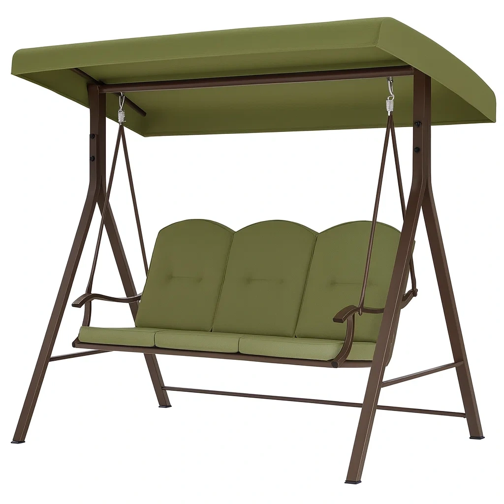 Balançoires de porche en métal avec coussins en polyester vert