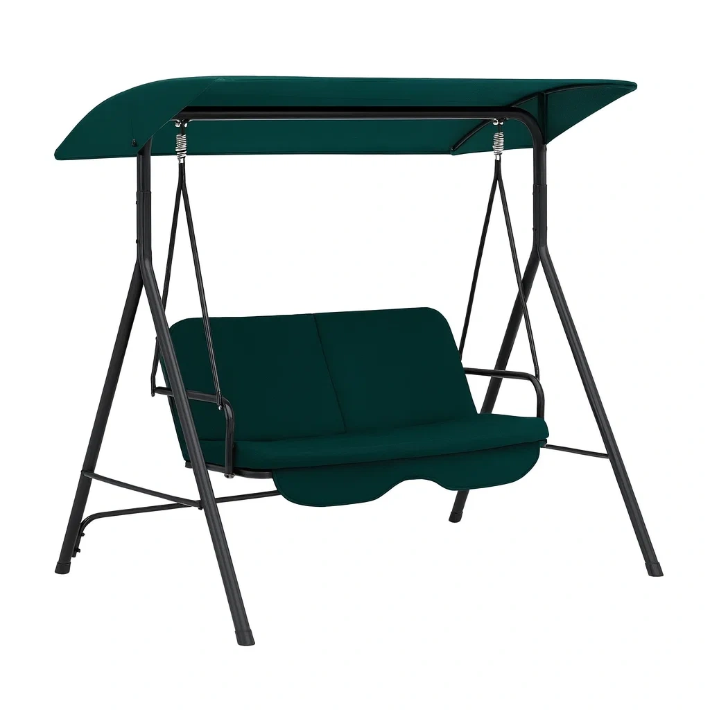 Balançoires de porche deux places en acier et tissu polyester vert foncé