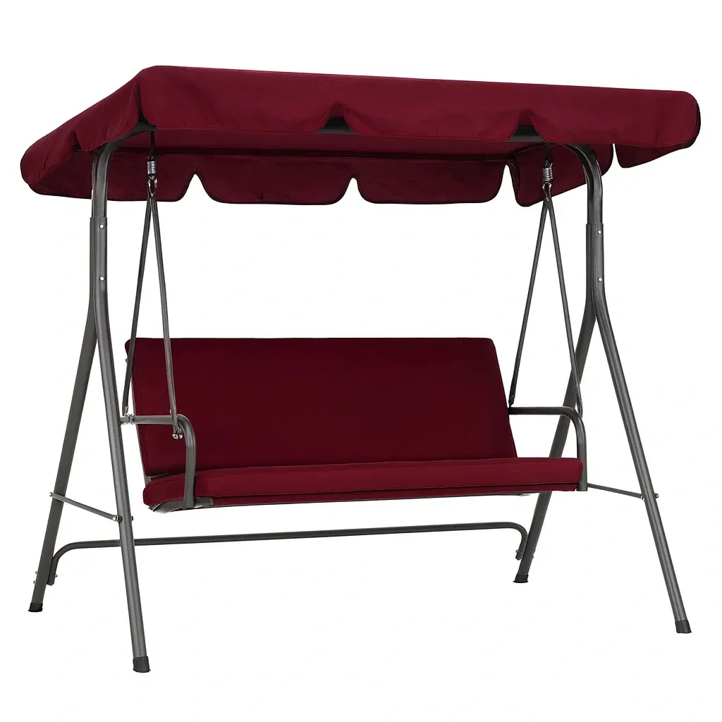 Balançoires de porche trois places en acier rouge bordeaux