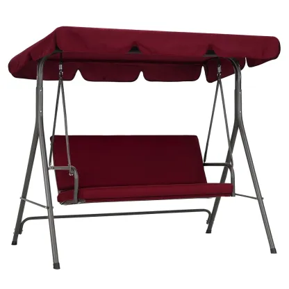 Balançoires de porche trois places en acier rouge bordeaux