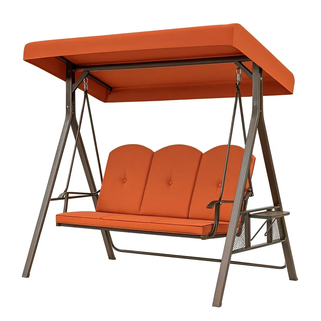 Balançoires de porche trois places en acier et polyester orange