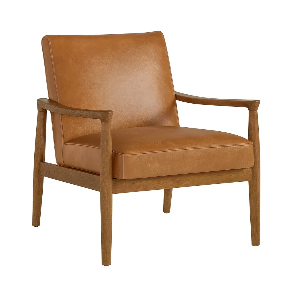 Fauteuil en chêne et simili cuir marron