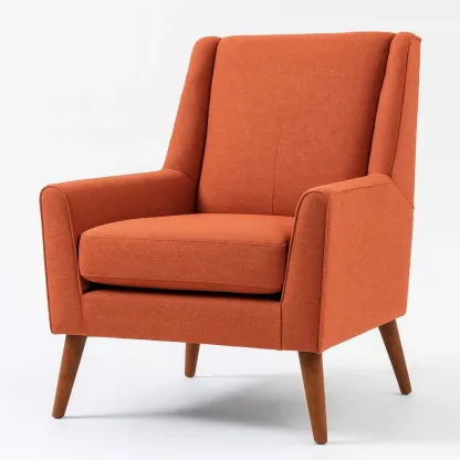Fauteuil en tissu polyester orange avec pieds en bois