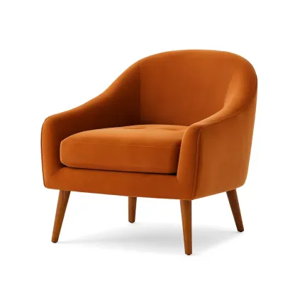Fauteuil en velours orange avec pieds en bois