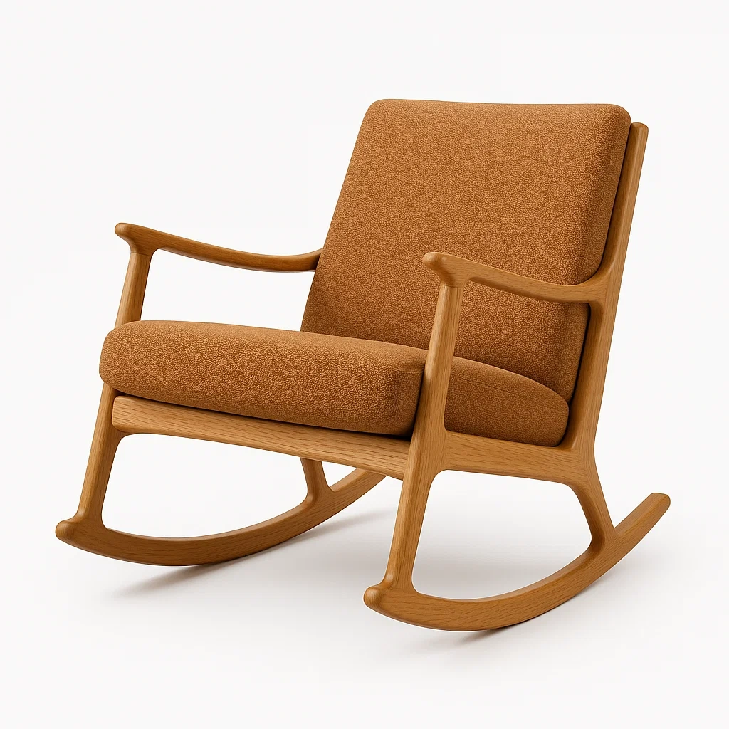 Fauteuil à bascule en bois et tissu marron