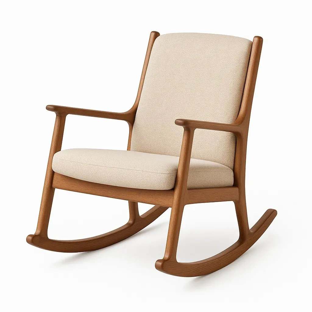 Fauteuil à bascule en bois et tissu beige